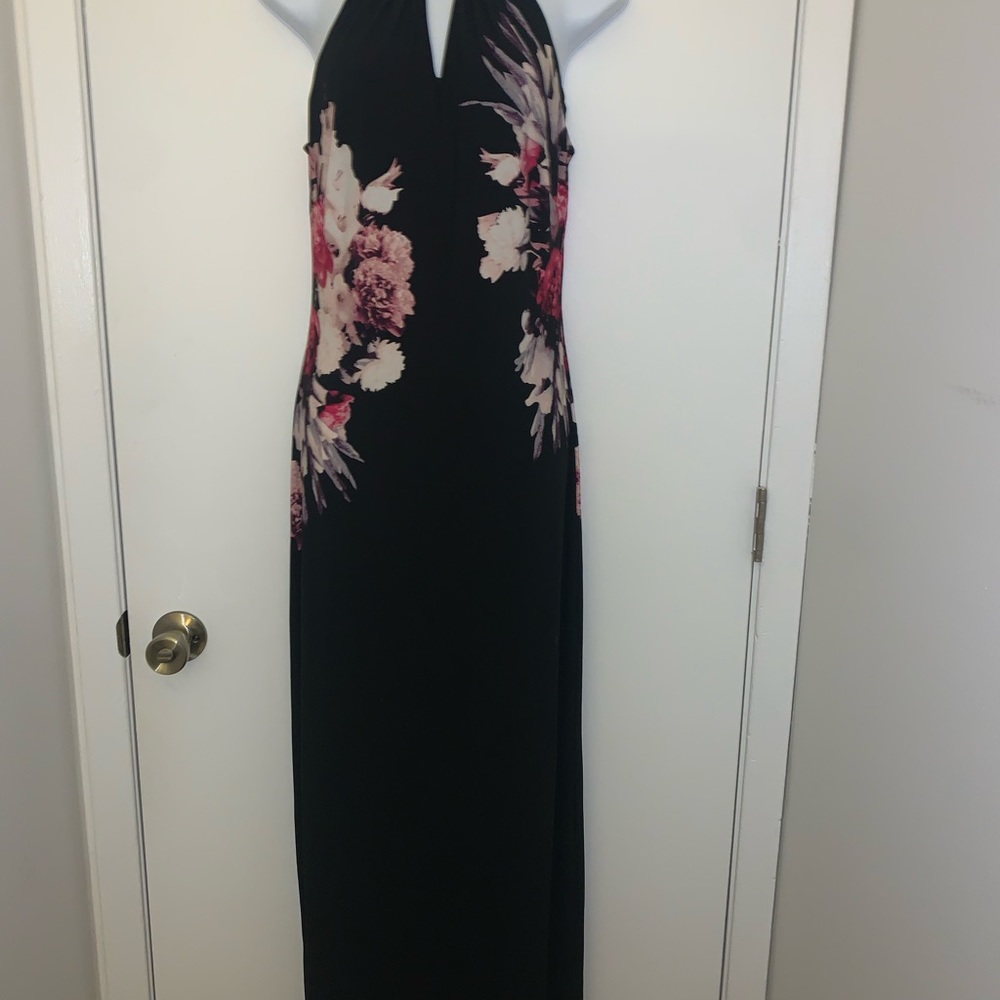 Caché maxi dress black/floral accent. Size S.